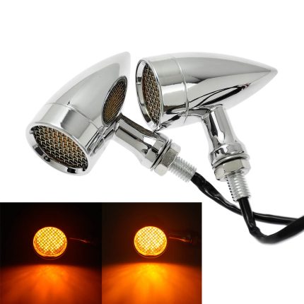 LA012302 hdbubalus Amber Grid Turn Signals with chrome housing for harley