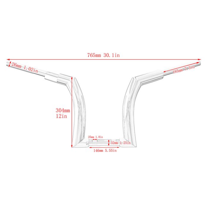 GP005004 hdbubalus 12in Rise Handlebar for Harley Softail size